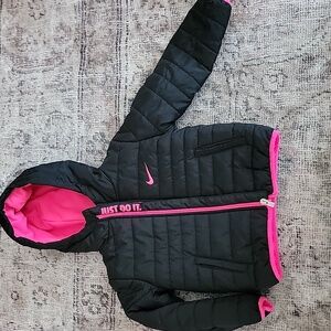 Nike Kids Black and Pink Puffer Jacket